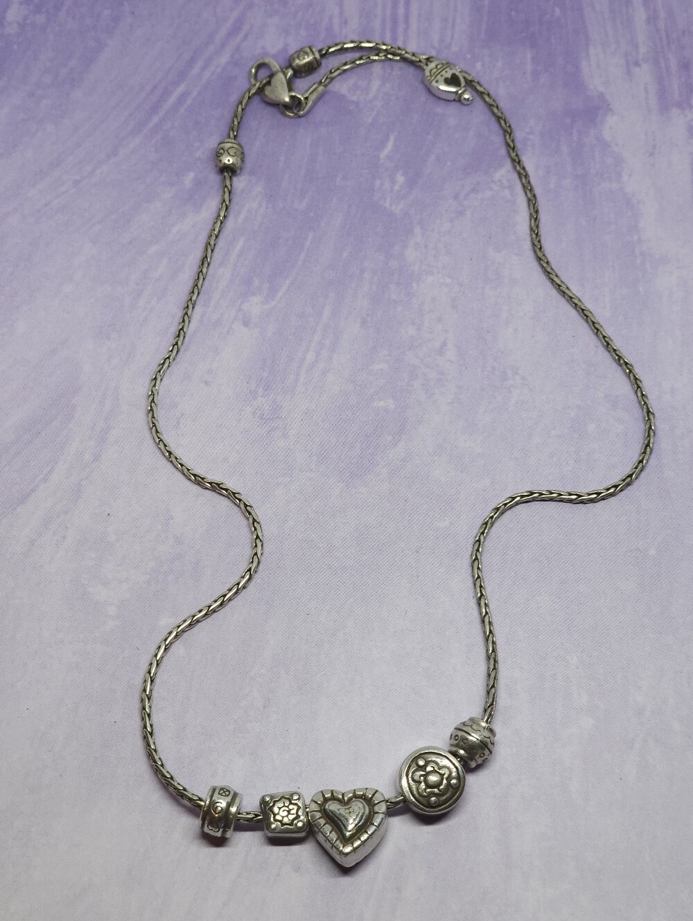 Brughton Silver Tone 5 Charm Heart Necklace